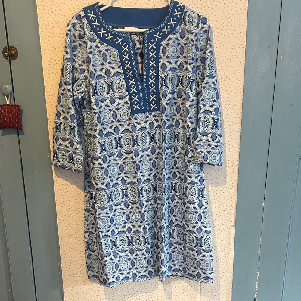 Cabana Life Blue and White Long Sleeve Dress